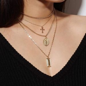 NEW Goldtone Layered Cross Necklace